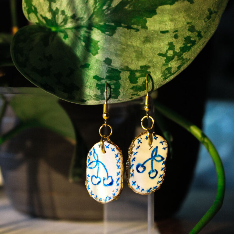 foil clay earrings closeup